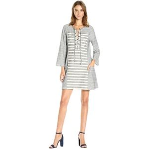 BCBGMaxAzria Lani Lace Up Embroidered Stripe Knit Tunic Dress